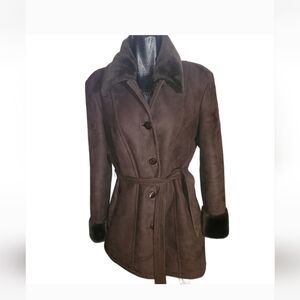 Liz Claiborne Faux Women's Brown Belted Coat